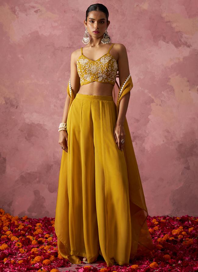 Georgette Yellow Party Wear Cut Dana Work Readymade Indo Western